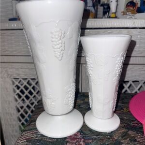 Milk glass vases. Grapevine design
